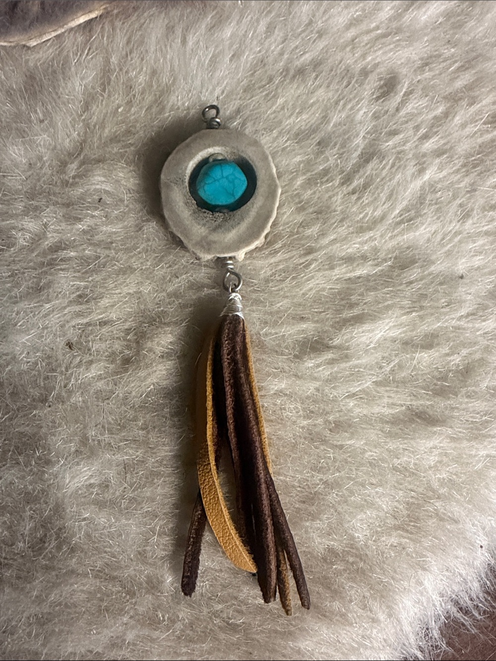 Turquoise antler Tassel Pendant Necklace - Brown & Turquoise  Jewelry (5235)